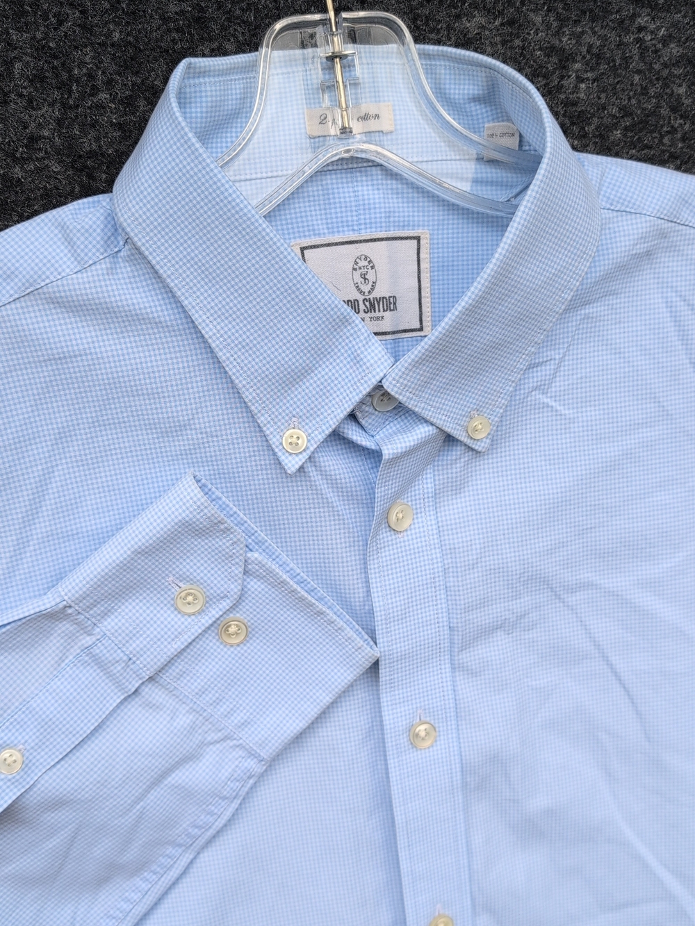 Todd Snyder Dress Shirt Mens 16.5 32 33 Blue Micro Check Long Sleeve Button Up